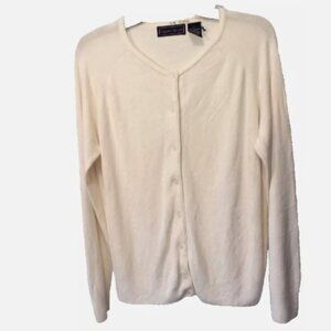 Women's Sweater Button-up Cardigan Sz Large White Floral Knit Designs High Neck